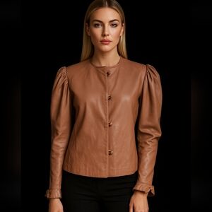 RARE FENDI ROMA 80s Blush Nude Leather Couture Jacket Puff Sleeve Runway Size 10